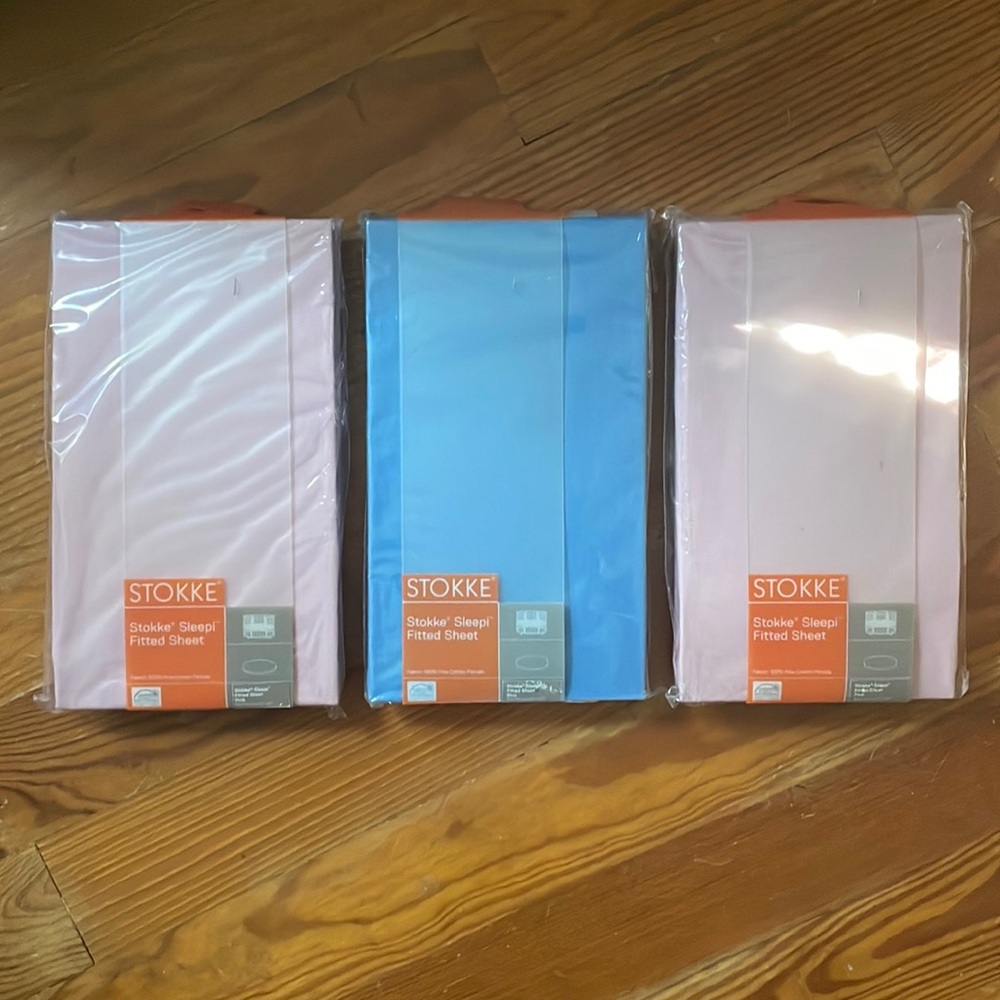 Stokke sleepi fitted sheet oval crib mattress pottery barn lot of 3 NWT 💗💗💙